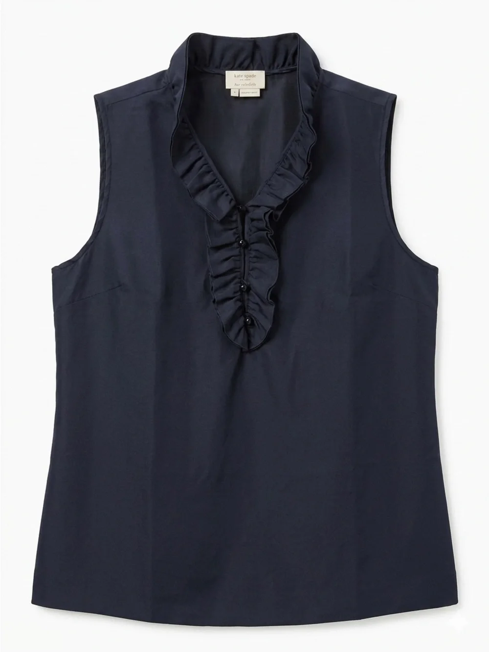 Kate Spade Silk Ruffle Front Sleeveless Blouse Black Small